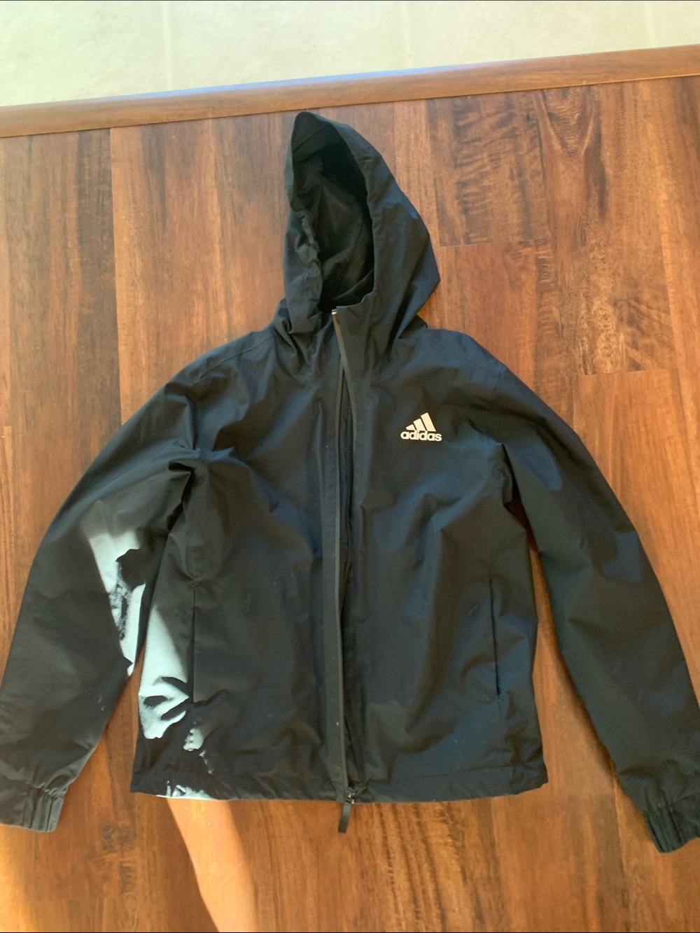 Adidas Black Hooded Windbreaker Rain Jacket with Logo